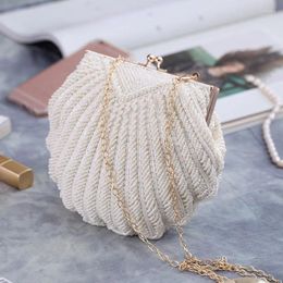 Evening Bags Elegant Pearl Beading White Shell Pochette Women Wedding Purse And Handbag Lady Embroidery Mariage Banquet Clutch Bag