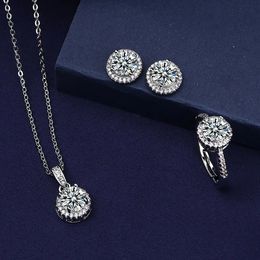 Solitaire Diamond Jewelry set 925 Sterling Silver Party Wedding Rings Earrings Necklace For Women Men 231221