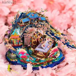 3D Puzzles Art Model 3D Metal Puzzle Peach Blossom building Model kits DIY Laser Cut Assemble Jigs Toys GIFT For Children YQ231222