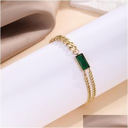 Chain Link Bracelets Simple Gold Plating Geometric Charm Wrist Bangles Shiny Green Crystal Bracelet For Women Girl Exquisite Jewelry Dh5P7