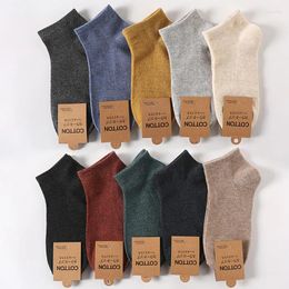 Men's Socks 5 Pairs Vintage Style Solid Cotton Men Breathable Sweat Absorption Comfortable Short Ankle