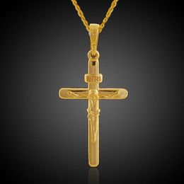 Classic Jewellery Jesus Cross Pendant 18k Yellow Gold Filled Crucifix Pendant Chain2437