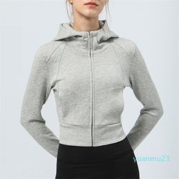 lu Womens Yoga Jacket Hooded Long Sleeves Outfit ll Full Zipper Gym Jackets Shaping Waist Fitness Jogger Outfit Sportswear For Lady