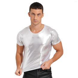 Men's T Shirts Mens T-shirt Round Neck Short Sleeve Shiny Glossy Solid Color Tees Tops Rave Party Festival Pole Dance Costume