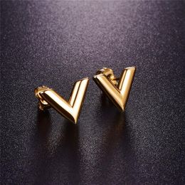 316L Stainless Steel Stud Earrings For Women Rose Gold-color V Letter Triangle Cute Earring Jewellery Gift245F