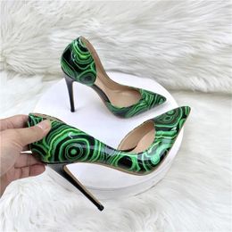 Dress Shoes 2023 Green Color Pointed Toe Lady Pumps Pu Leather Shallow Woman High-heeled Sexy Slip-on Wedding Women Party