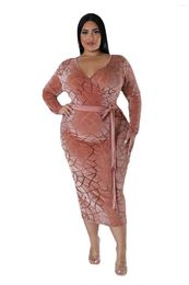 Ethnic Clothing XL-5XL African Dresses For Women Spring Elegant Long Sleeve V-neck Plus Size Bodycon Dress Dashiki