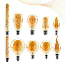 Bulbs LED Filament Bulb C35 T45 ST64 G80 G95 G125 Spiral Light 4W 2200K Retro Vintage Lamps Decorative Lighting Dimmable Edison La247C