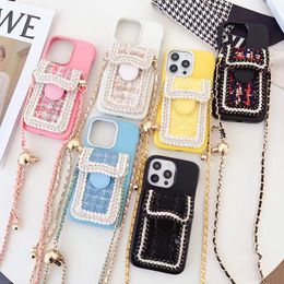 Fashion Luxury Cards Holder Phone Case for IPhone 15 14 Plus 13 12 11 Pro Max X XR XS Rotatable Card Pocket Woollen Fabric Lanyard Classic Phone Cover Shield