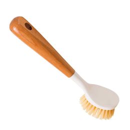 Natural sisal home pot brush, beech wood dishwashing brush, long handle dishwashing brush, kitchen oil free cleaning brush, pot tool