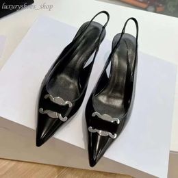 Designer Womens Slingback Pointed Toes Patent Leather Dress 5cm Elegant Kitten Heel Sandals for Pumps High Heels Wedding Evening Shoes women shoes heels