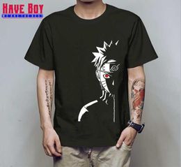 HAVE BOY Men Fashion T Shirt Brand Summer Tees Shippuden Red Sun Anime Striped Men T-shirt Cotton Top Tees HB1964547169