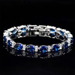 Victoria Luxury Jewellery Brand New 925 Sterling Silver Oval Cut Blue Sapphire CZ Diamond Ruby Popular Women Wedding Bracelet For Lo248c