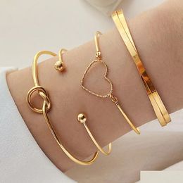 Bangle Iparam Fashion Heart Cross Bracelet For Women Punk Gold Colour Open Mouthed Set Trendy Jewellery Gifts Accessories 231012 Drop De Dhkac