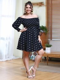 Finjani Women's Plus Size Dresses Polka Dot Print Off Shoulder Flounce Sleeve Dress Casual Clothing For Summer 231222