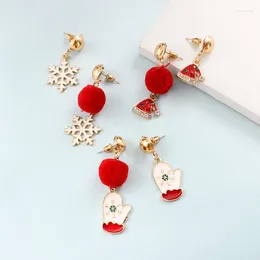 Dangle Earrings Golden Ball Pendant Lovely Hanging Red Small Hair Snowflake Glove Christmas Hat Shape Winter For Girls