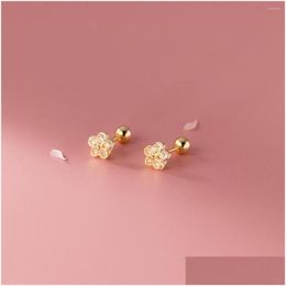 Stud Earrings 925 Sterling Sier For Women Girls Kids Cz Zircon Flower Cute Small 18K Gold Earings Korean Style Fashion Jewellery Drop D Dhwa7