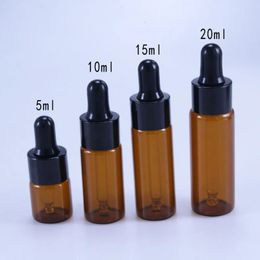50pcslot 5ml 10ml 15ml 20ml Amber Glass Dropper Bottle Jars Vials With Pipette For Cosmetic Perfume Essential Oil Bottles 231222