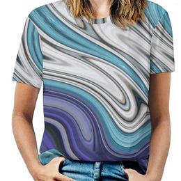 Women's T Shirts Hip Modern Chic Elegant Marble Blue Purple Swirls Pattern Women T-Shirt Crewneck Casual Short Sleeve Tops Summer Tees