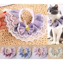 Dog Collars Cute Pet British Lace Bib Cat Plaid Bow Collar Scarf Decorative Saliva Towel All-season Availability