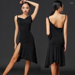 Stage Wear Latin Dance Dress Sexy Black Backless Women Rumba Salsa Samba Cha Dancing Clothes Performance DQS4570