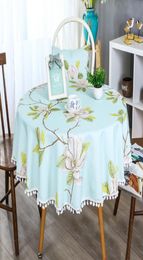 Korean Pastoral Lace Round Table Cloth Waterproof Table Cover Floral Print Tassel Coffe Tablecloth For Garden Decoration5824088
