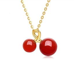 Pendant Necklaces NYMPH 18K Real Gold Small Cherry Pendant AU750 Inlaid Red Agate Fresh Necklace For Women On Valentine's Day D606 231222