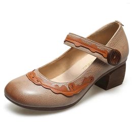 Dress Shoes Large Size Classic Retro Mixed Colours Women Ladies Party High Heels Non-slip Thick Heel Comfortable Genuine Leather