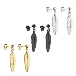 Stud Earrings Fashion Korean Feather Hip Hop Titanium Steel Wholesale Punk Exaggerated Statement Jewellery 2023