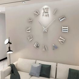 Roman Numeral Wall Clocks 3D DIY Mirror Clock Acrylic Sticker Fashion Quartz Watch Home Decoration reloj de pared 231221