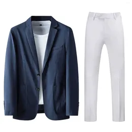 Men's Suits 2-Piece Suit Business Casual Jacket And White Pants For Work Trip Daily Leisure