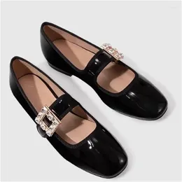 Dress Shoes Rhinestones Buckle For Women Square Toes Ladies Low Heels Female Mary Janes Black Chassure Shallow Diamond Zapatos Mujer