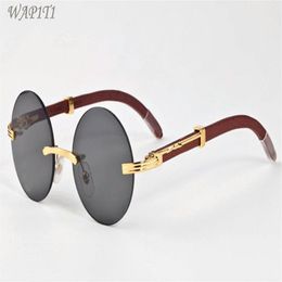 wood sunglasses for mens women new fashion buffalo horn glasses rimless round clear lenses wood frame sun glasses331K