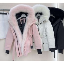 "Stylish Women's Down Puffer Jacket with Real Fox Fur Trimmed Hood - Warm Winter Coat for Fashionable and Cosy Outfit"