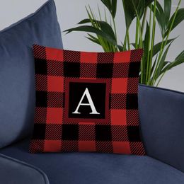 Pillow Classic Red Black Plaid 26 Letters Throw Cover Christmas Background Xmas Pillowcase Year Holiday Gift 45x45CM