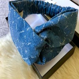 New Cowboy Cross Headbands for Women and Men Winter Autumn Designer Blue Denim Letter Sports Hairbands Headwraps259C