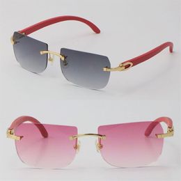 2022 New Selling Style Red Wooden Sunglasses Metal Original Blue Wood Rimless 18K Gold C Decoration Male and Female Luxury Glasses2846