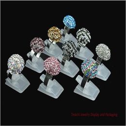 Whole 50pcs Lot Popular Jewellery Box Decoration Black White Clear Ring Stand Plastic Ring Display Clasp Jewellery Displays Holder268q