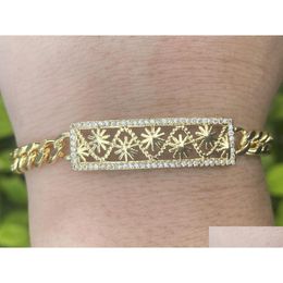 Chain Link Bracelets 18K Gold Plated 18Cm Vintage Cz Id Bracelet Curb Chain Flower Jewellery Drop Delivery Jewellery Bracelets Dh8D7
