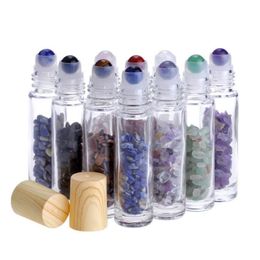 Natural Gemstone Roller Ball Bottle 10ml Rolling Essential Oil Thick Glass Bottles With Crystal Chips Parfume Bottle Qdqrm