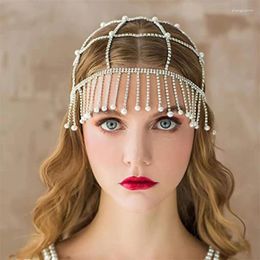 Hair Clips Trendy Hat Rhinestone Tassel Headpiece Forehead Chain For Women Crystal Dubai Bridal Head Wedding Jewelry Accessories