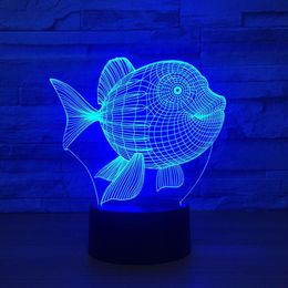 3D USB Powered Night Light Fish 3D LED Night Light 7 Color Touch Switch Led Lights Plastic Lampshape Atmosphere Novelty Lighting284f