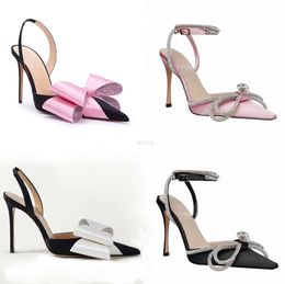 TOP Mach Mach Satin Bow Pumps Sandals Womens Leather Sole Rhinestone Slingbacks Decoration Women Luxury Designers Dinner Dress Shoes Stiletto Heels Us Size 4~11