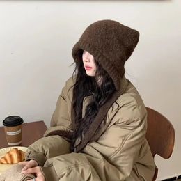 Oversize Thicken Hat Funny Dual Use Bag Hat Wool Winter Warm Pullover Hat Strap Skullie Ear Protection Couple Cap Accessories 231222