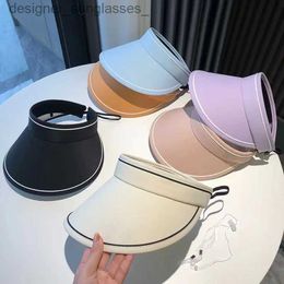 Visors Casual Women Summer Wide Brim Sun Visor Hat Adjustable UV Protection Foldable Sport Empty Top C Beach C Sun HatL231218