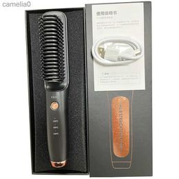 Hair Curlers Straighteners Wireless Hair Straightener Flat Iron 2 In 1 Roller Usb Portable Curler Dry and Wet Uses Anti-Scald Men Beard Straightening CombL231222