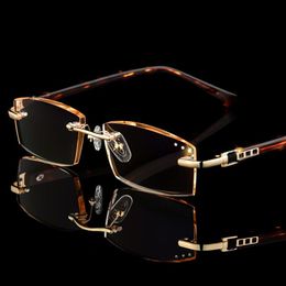 Rimless Reading Glasses Men Tint Brown Diopter Eyewear 100 150 200 250 300 350 Fashion Read Presbyopia Eyeglasses2030