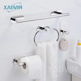 Silver Gold 304 Stainless Steel Towel Bar No Drilling Paper Holder Selfadhesive Ring Robe Hook Bathroom Accessories Set 231221