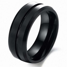 8mm Black Tungsten Ring Men's Charm Wedding Band Polished Edge Matte Brushed Finish Center Engagement Statement Jewelry303x