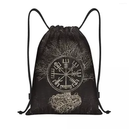 Shopping Bags Custom Vegvisir And Tree Of Life Yggdrasil Drawstring For Yoga Backpacks Viking Compass Sports Gym Sackpack